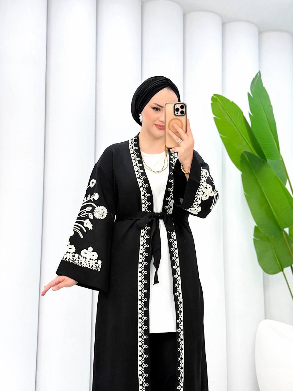 Embroidered Maxi Cardigan - Black