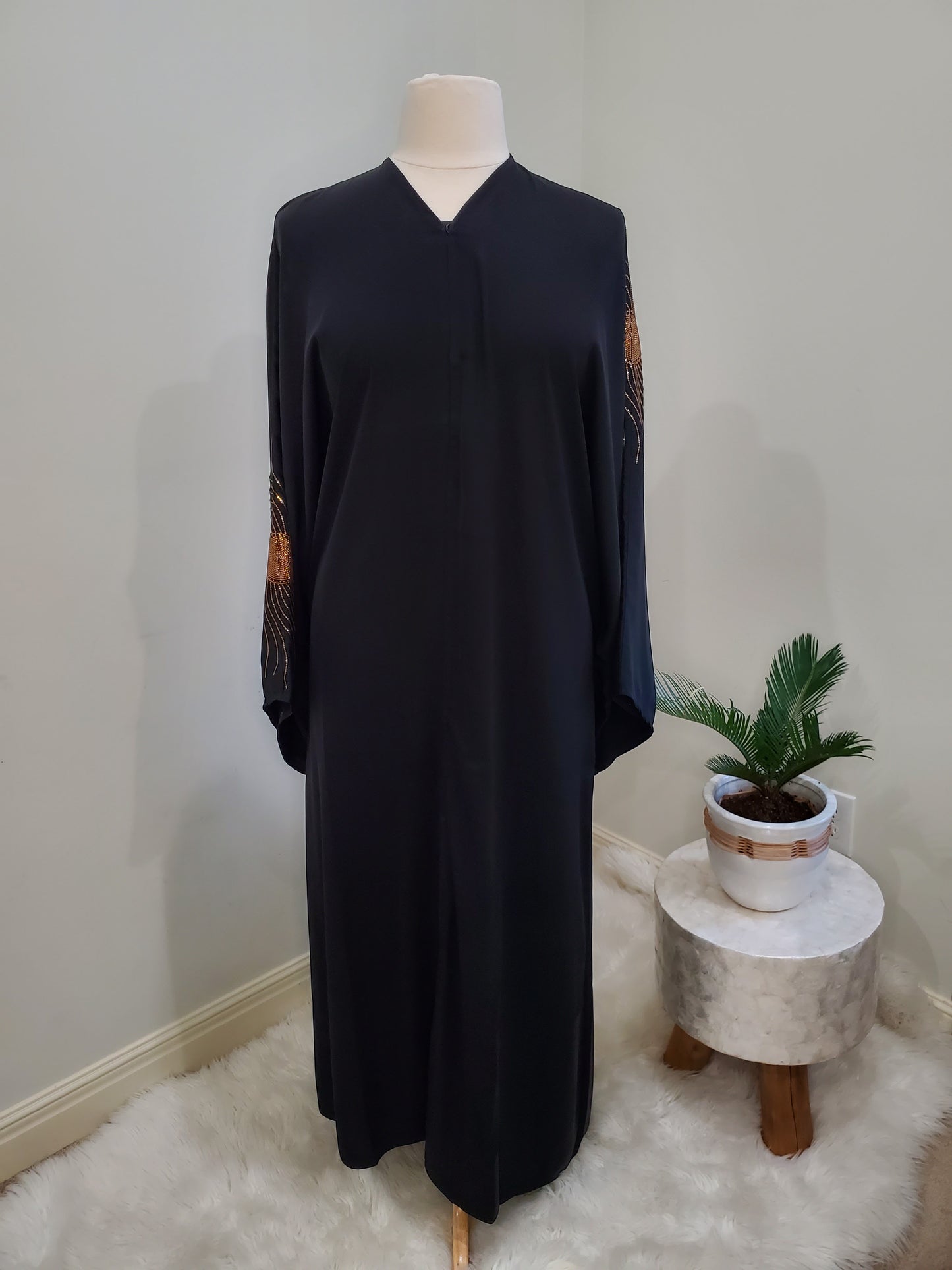 Sunray Rhinestone Wide Sleeve Abaya