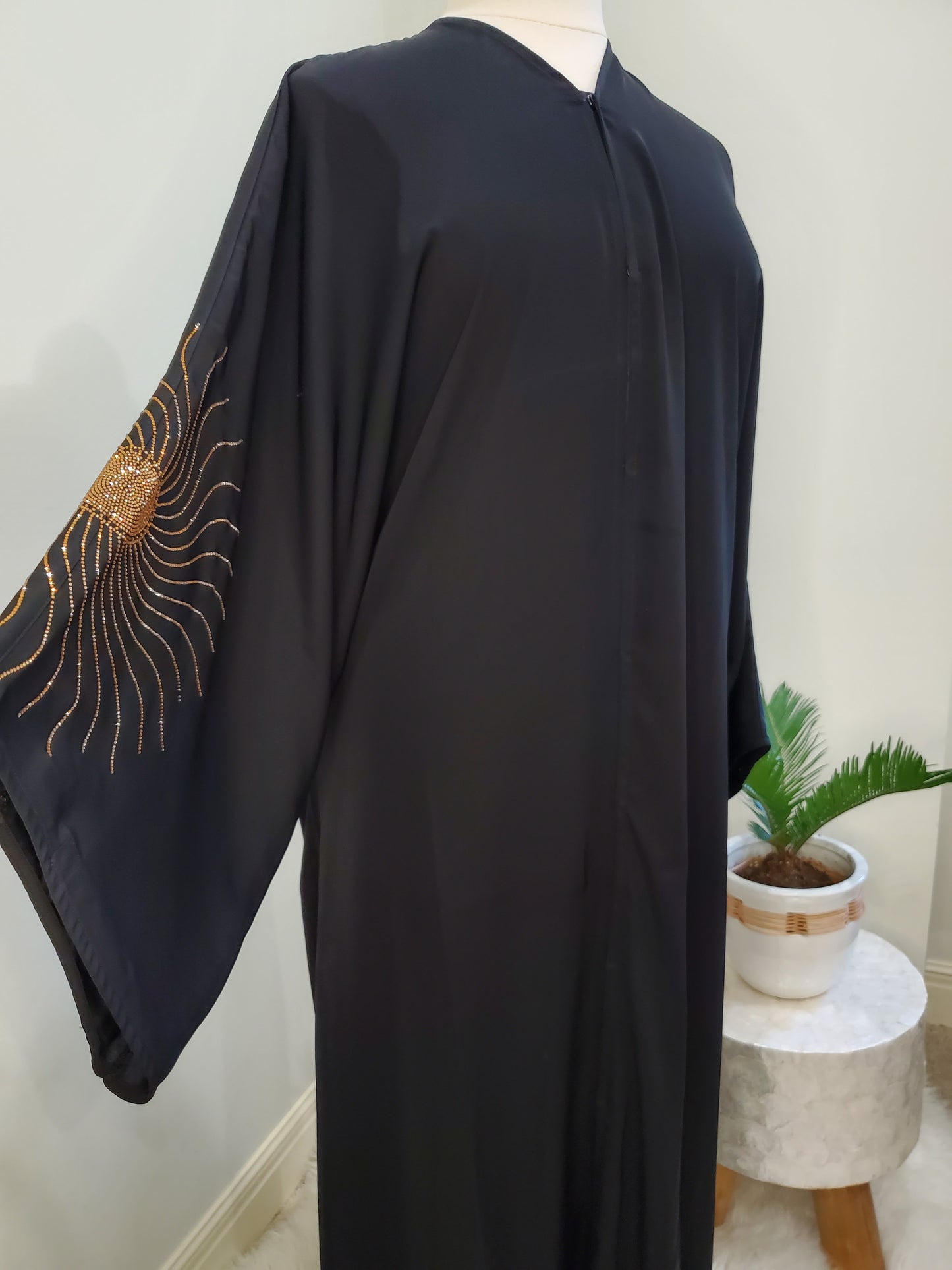 Sunray Rhinestone Wide Sleeve Abaya